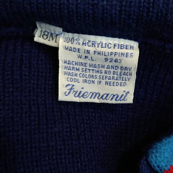 Vintage 80's Blue Baby Sweater size 18 Months Embroidered Penguin Zip up - Picture 4 of 4